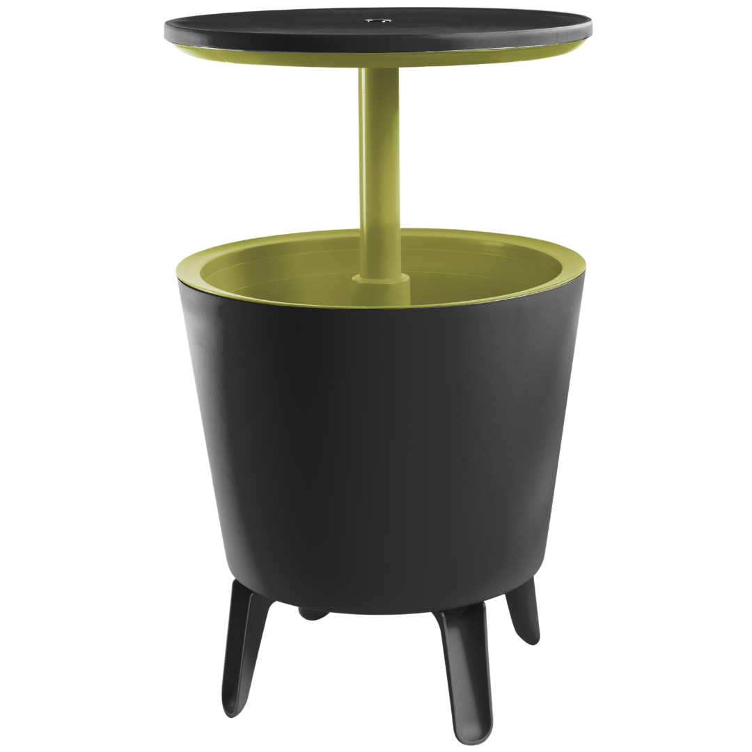 Keter Cool Bar cooler box table in black and green used as outdoor drinks cooler