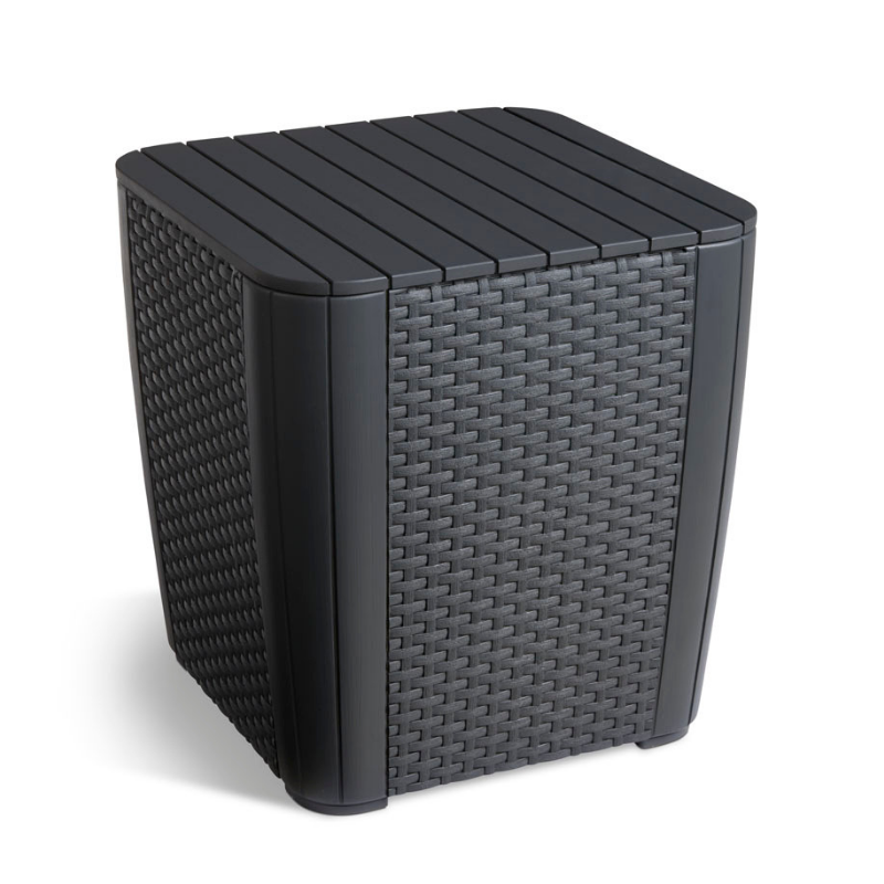 Iowa Balcony Set in dark grey flat wicker effect resin with a slatted top and compact storage side table design